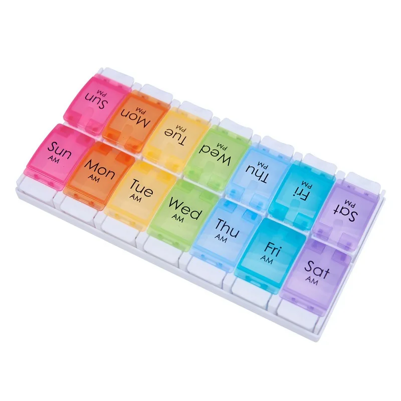 Spacious Bi-Daily Pill Organizer with 14 Compartments for Vitamins and Supplements