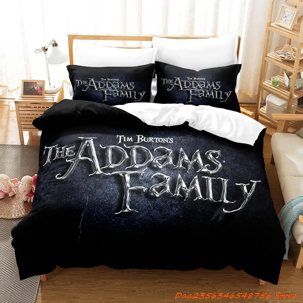 Wednesday Addams Bedding Set Cartoon Anime three-piece set Adult Kid Bedroom Duvetcover Sets 3D Cool goth bed sheets 5