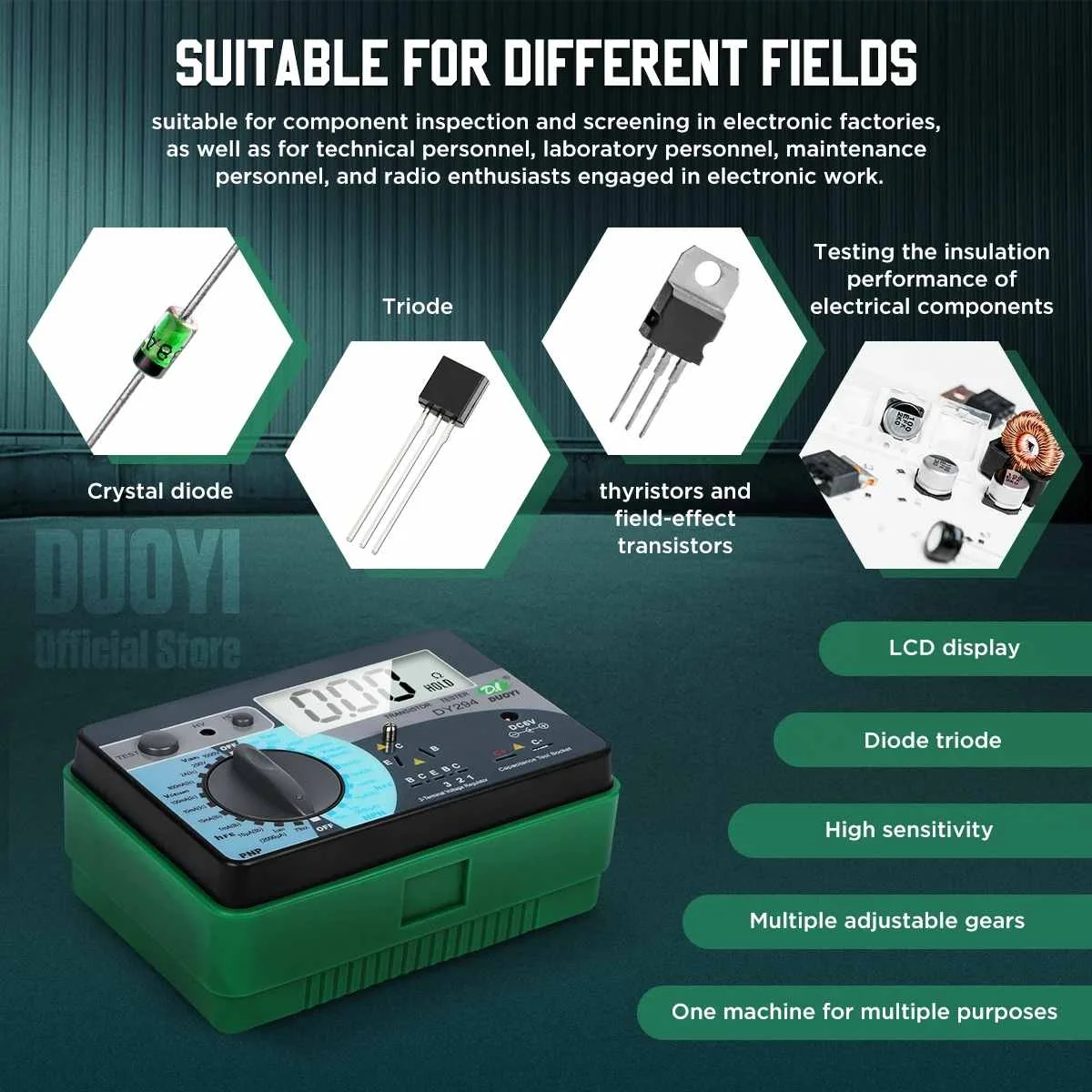 Mustool DY294 Multifunction Digital Transistor Analyzer Tester Semiconductor Diode Triode Reverse AC DC Voltage Capacitance FET 3