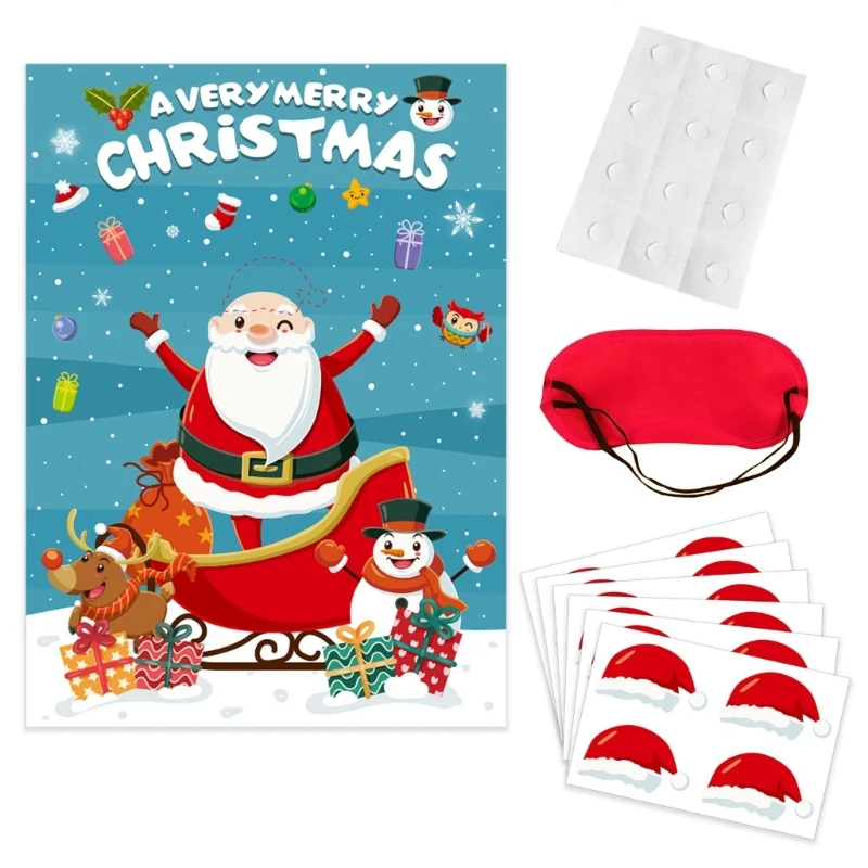 Christmas Party Games Kid DIY Sticker Pin the Nose on Snowman Pin the Hat on Santa Adult Blindfold Game Activities P15F