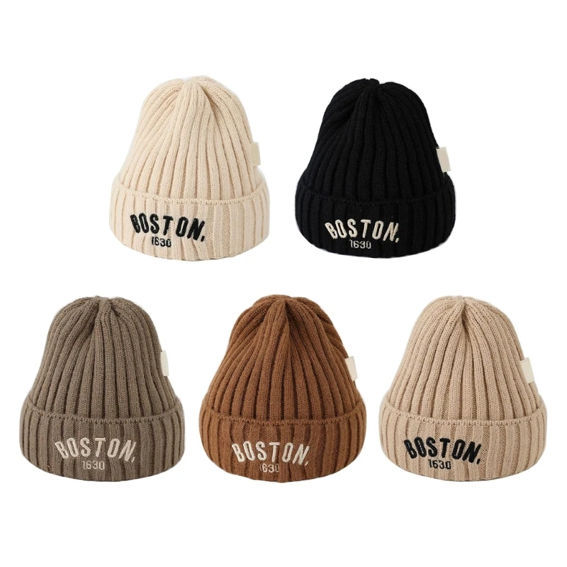 

Сплошные цветные шапки-бини с вышитыми буквами, головные уборы для малышей и детей D7WF