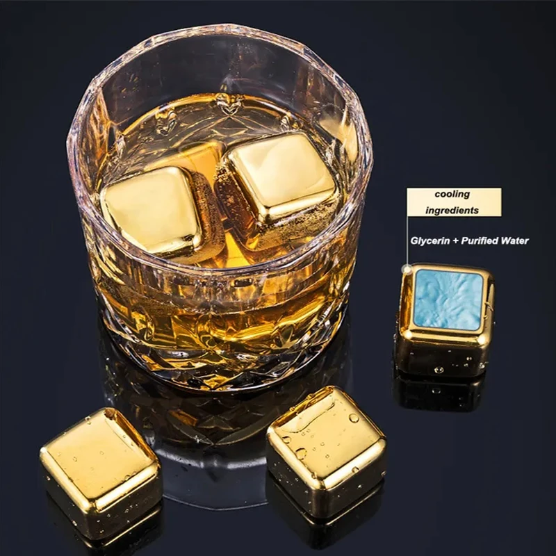 Reusable Stainless Steel Ice Cubes Quick-frozen Gold Metal Ice Pellets Cooling Stones Beer Cooler for Whisky Wine Drink Bar Tool For ice cubes whiskey stones drink cooler beer cooler