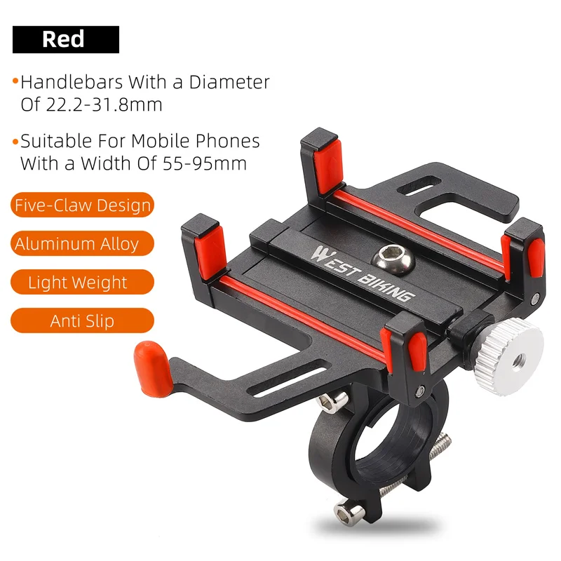 WEST BIKING – support de téléphone léger en alliage d'aluminium pour guidon de vélo, support de téléphone, accessoires de vélo de route et vtt  18