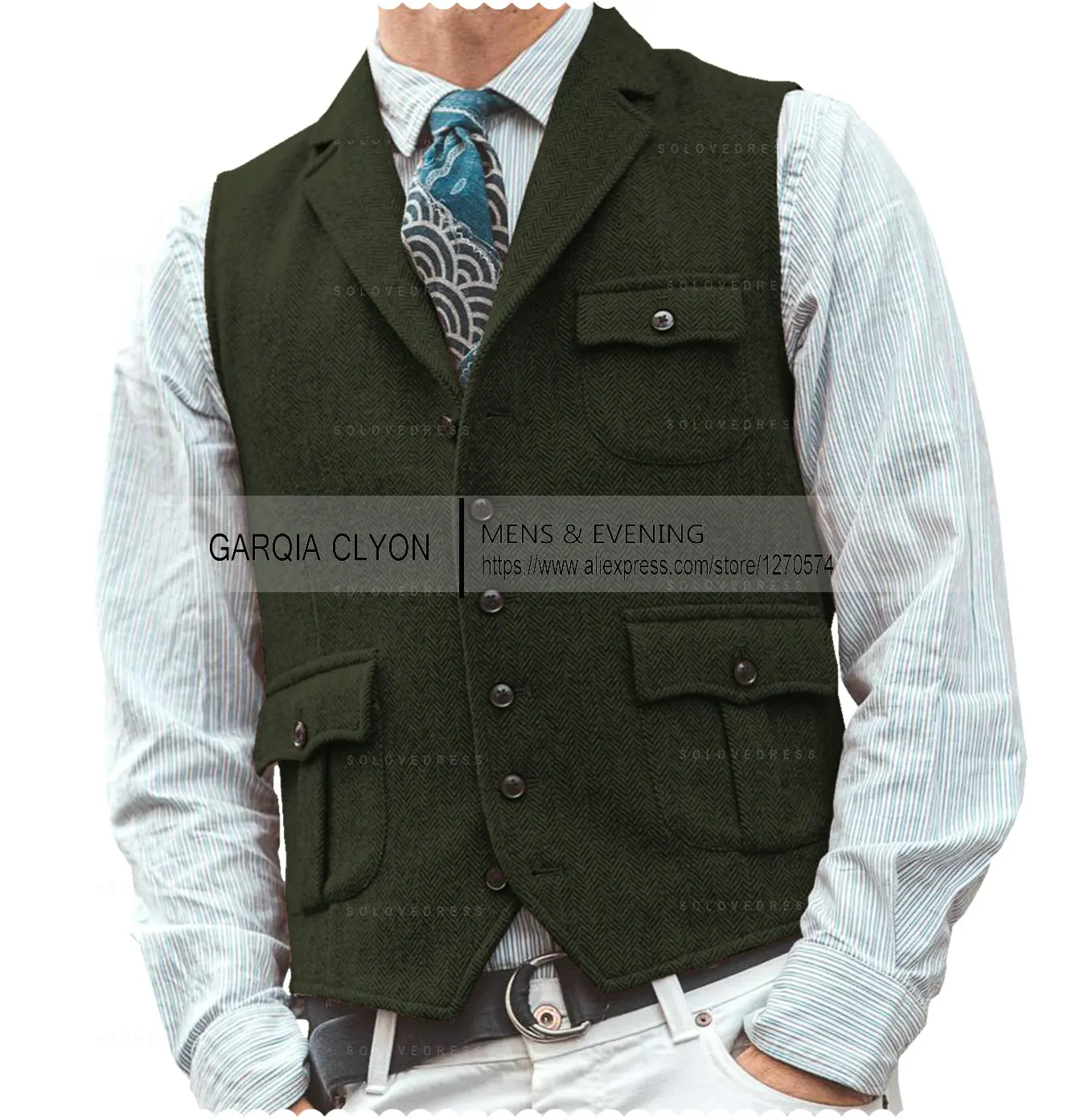 Lapel Men's Herringbone Farbic Men's Suits Vest Casual Business Men's Vest Single Breasted With Real Pocket For Groomsemen 2