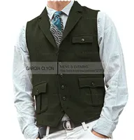 Lapel Men's Herringbone Farbic Men's Suits Vest Casual Business Men's Vest Single Breasted With Real Pocket For Groomsemen 2