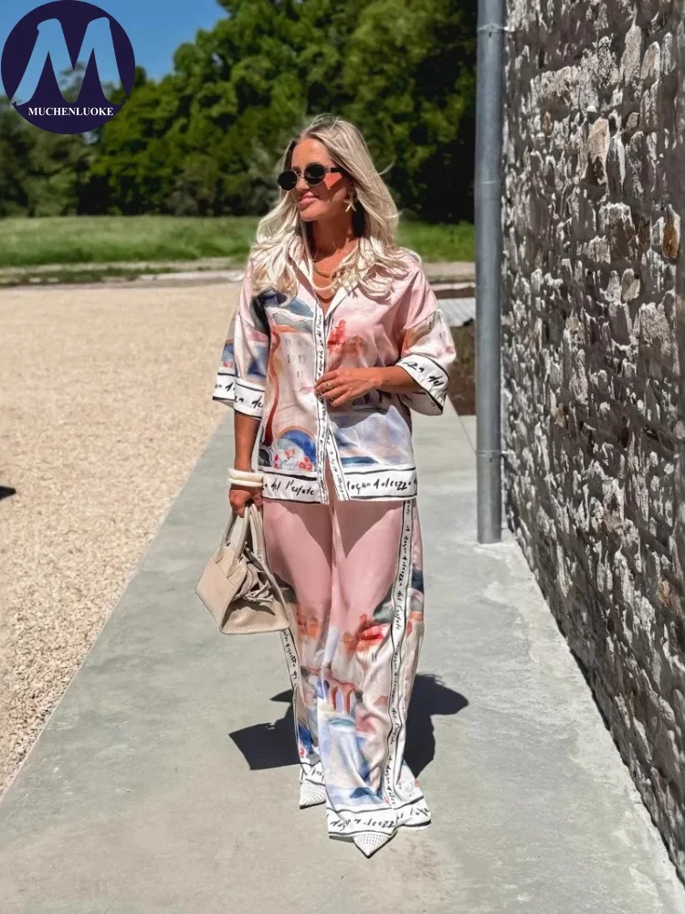 Women’s Elegant Printed 2-Piece Set – Half Sleeve Top & Wide Leg Pants 3
