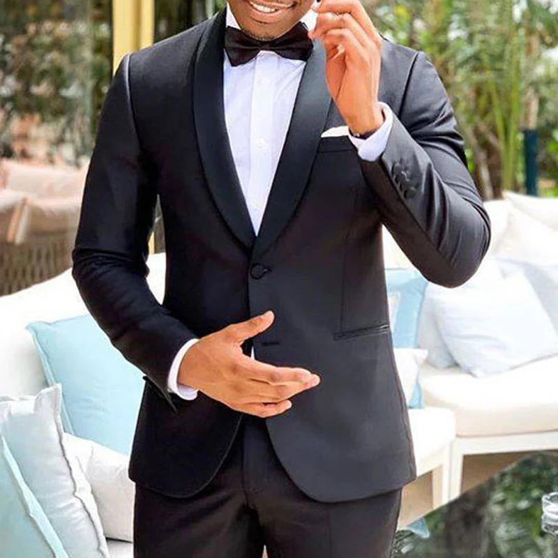 

Черный облегающий официальный свадебный смокинг для шафера с отложным воротником мужской костюм из 2 предметов индивидуальный мужской модный костюм куртка с брюками