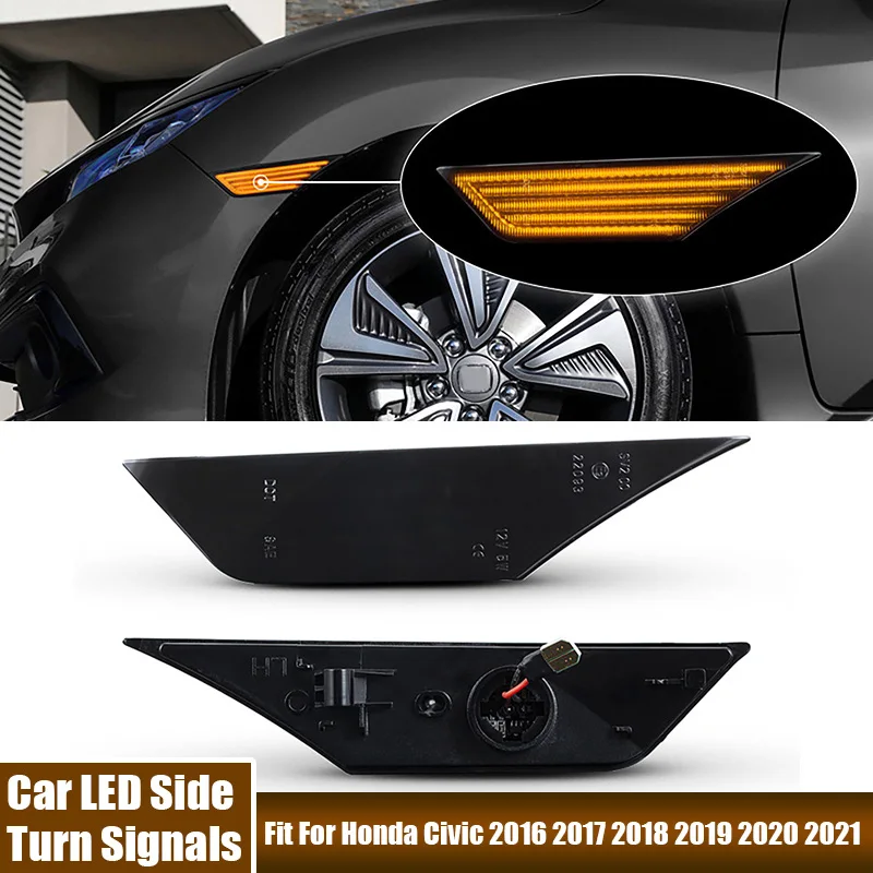 

2Pcs LED Side Marker Lights Amber, White Two-Color Flowing Light Side Sequential LED Turn Signal Lamps For Honda Civic 2016-2021