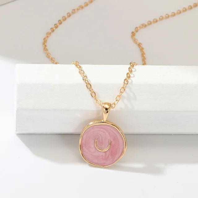 Simple Stars Moon Heart Necklaces Fashion Women Alloy Oril Drip Long Chains Round Love Pendant Necklaces Jewelry For Girls Lover Pink Necklace
