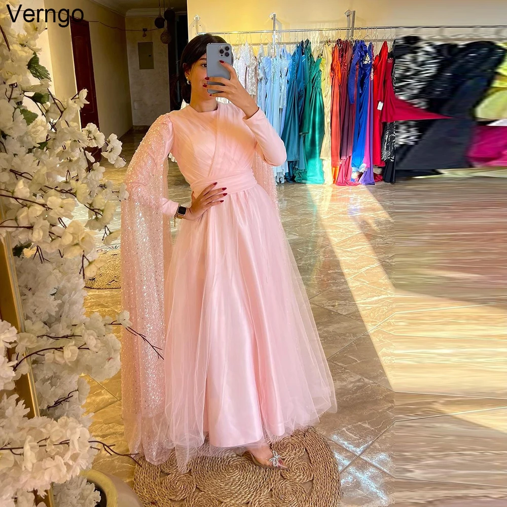 

Verngo трапециевидные арабские мусульманские платья для выпускного вечера вечерние платья с длинным рукавом блестящее длинное дубайское официальное платье 2023