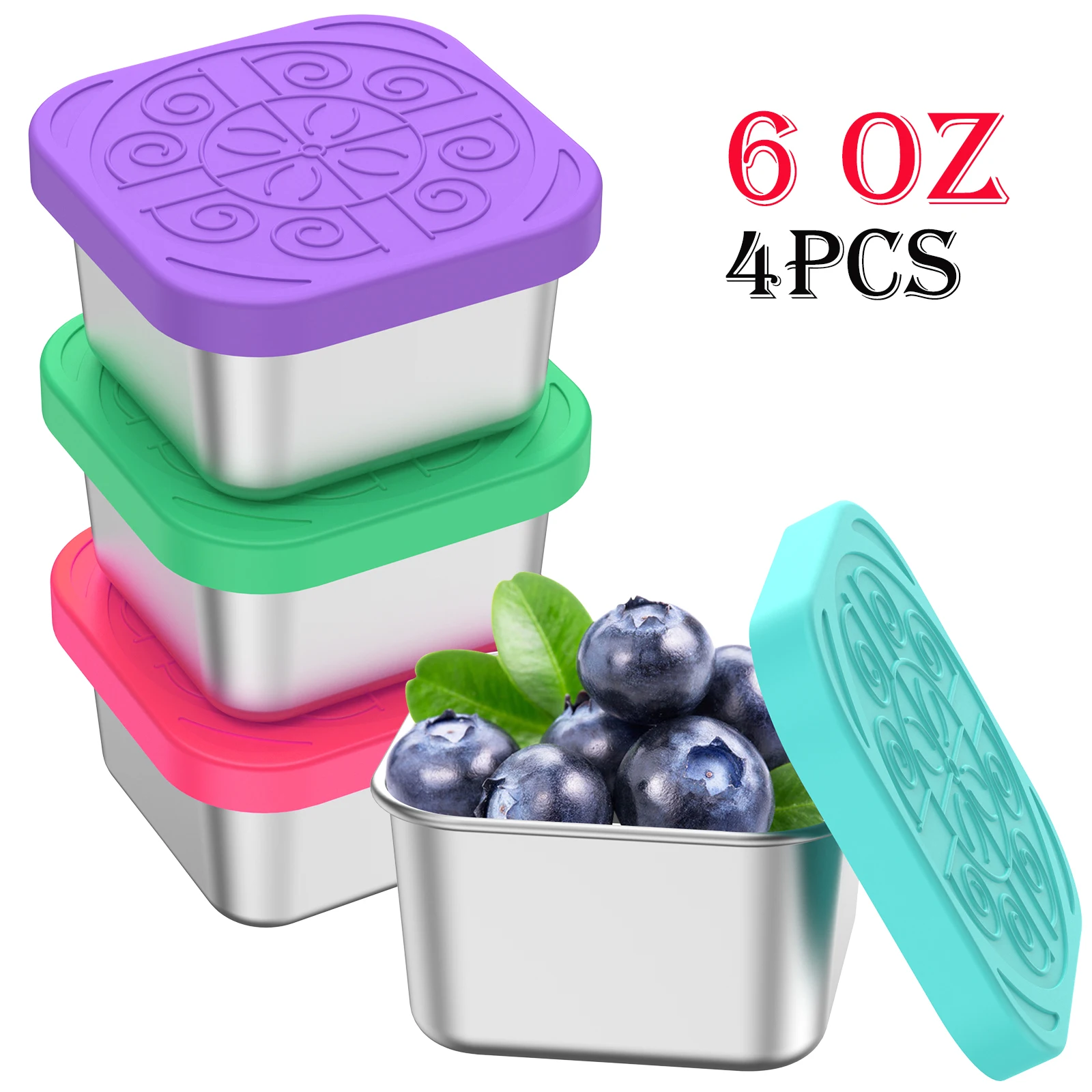 4Pcs 2/6oz Snack Container Stainless Steel Salad Box with Silicone Lids Leakproof Portable Stackable Dressing Food Storage Box 4Pcs 2/6oz Snack Container Stainless Steel Salad Box with Silicone Lids Leakproof Portable Stackable Dressing Food Storage Box