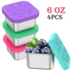 4Pcs 2/6oz Snack Container Stainless Steel Salad Box with Silicone Lids Leakproof Portable Stackable Dressing Food Storage Box