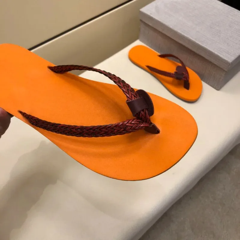 

Мужские Плетеные тапочки из телячьей кожи, летняя модная мужская обувь, новинка, 2024