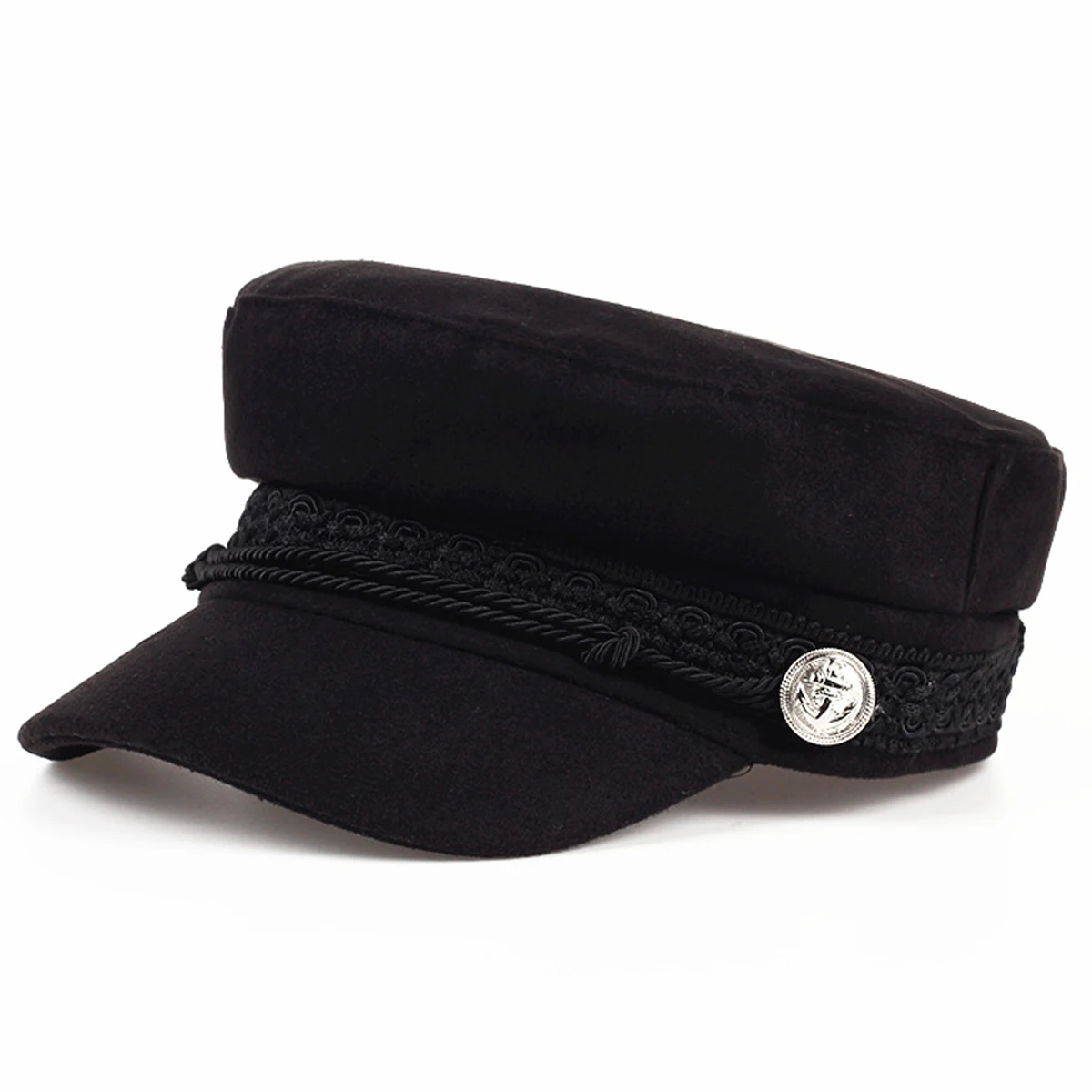 Fashion White Buckle Lace Army Cap Spring Autumn Sailor Hats Black Ladies Beret Caps Men Flat Top Captain Military Caps
