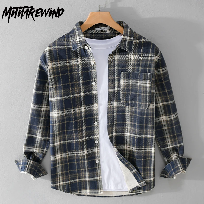 

Spring Autumn New Mens Long Sleeve Shirt Korean Popular Clothes Causal Cotton Tops Lapel Pocket Plaid Shirt Youth Camisa Hombre