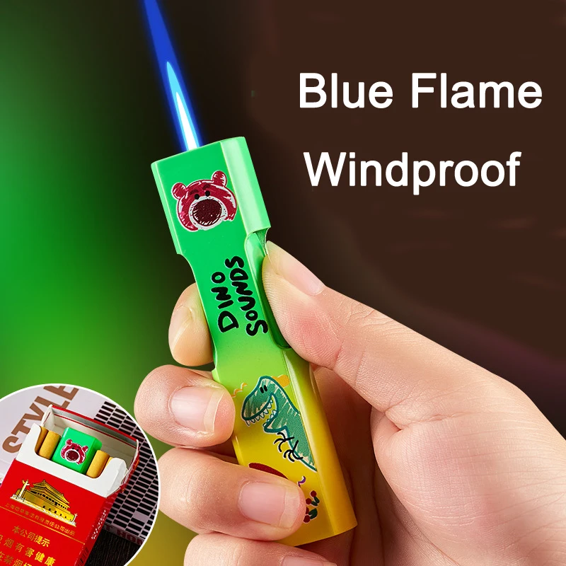 

Cartoon Mini Blue Flame Cigar Lighter Portable Outdoor Straight Fire Lighter Ultra-thin Stylish Refillable Lighters Gift for Men