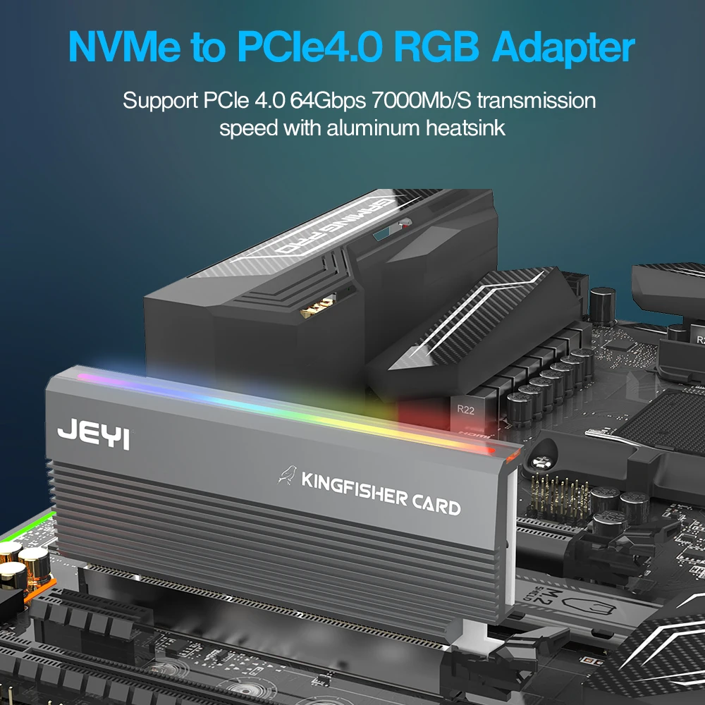 RGB PCIe 4.0 NVMe Adapter PCIe to NVMe M.2 SSD Adapter Card with Aluminum Heatsink Compatible with Gen4 Gen3 Gen2 Gen1