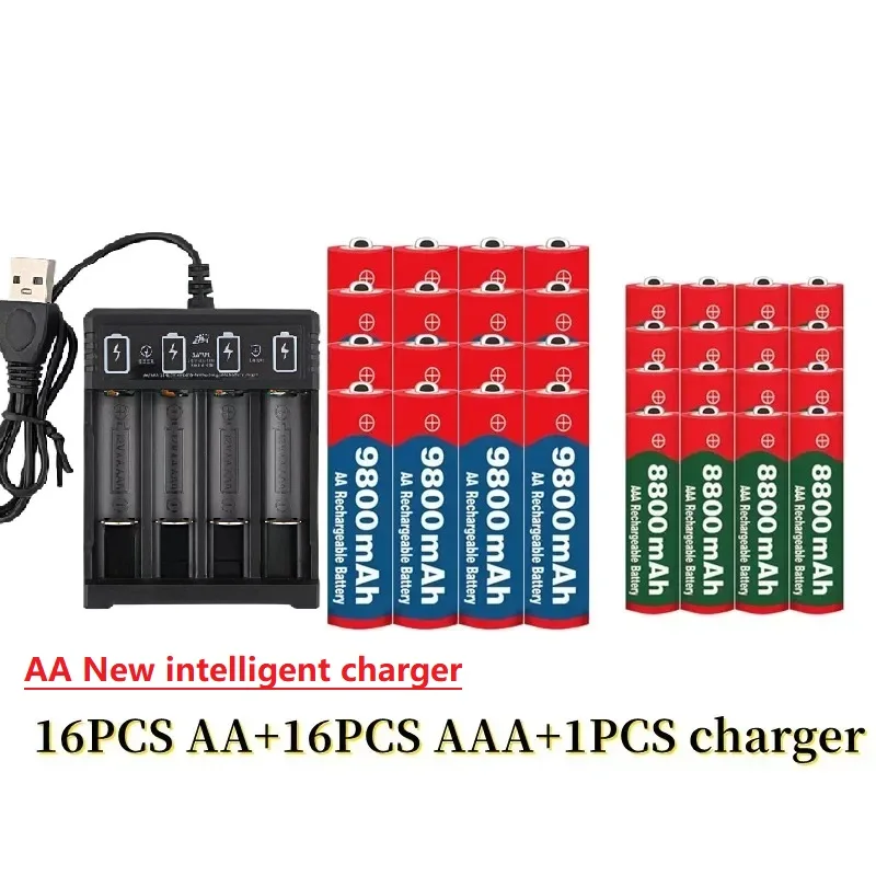 Фото Новинка, перезаряжаемый никель-водородный аккумулятор 1,5 в AA9800mAh + AAA8800mAh + USBcharger 1,5 V, используется для электронных игрушек, батарей для камеры №5