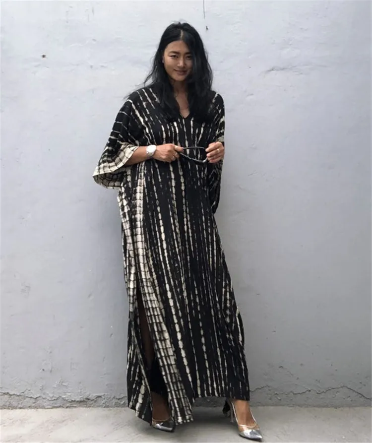 Fashion Casual Striped Print Long Dresses Women Bohemian V-neck Bat Sleeve Loose Slit Beach Dress Summer New Beachwear Vestidos 159 Fashion Casual Striped Print Long Dresses Women Bohemian V-neck Bat Sleeve Loose Slit Beach Dress Summer New Beachwear Vestidos