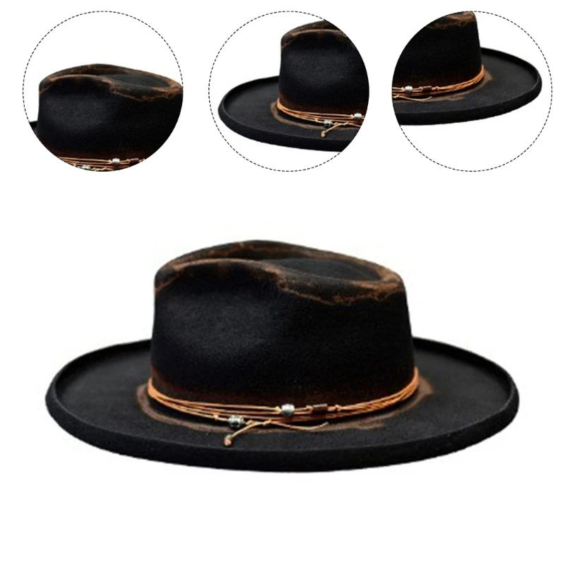 Hat for Masquerades Party Gentleman Hat Jazzs Hat with Belt Adult Carnivals Party Costume Hat Fedoras Hat