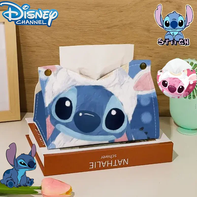 Disney Stitch Tissue Boxes Waterproof Leather Napkin Holder Portable Foldable Car Tissue Box Bathroom Kitchen Tissue Storage Box