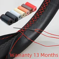 Universal Leather Car Steering Wheel Stitch On Wrap Cover Fit for 38cm 14" DIY Sewing Breathable and Anti Slip Black Grey Beige 1