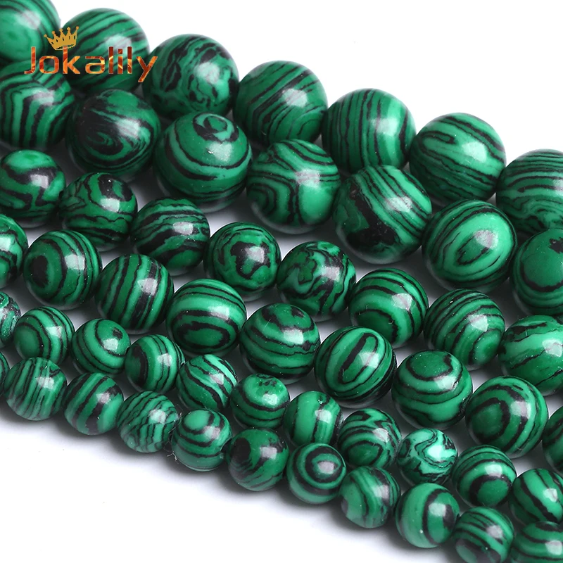 Imitation Green Malachite Jaspers Stone Beads Diy Charm Bracelet Necklace Round Loose Beads For Jewelry Making 4 6 8 10 12Mm 15"