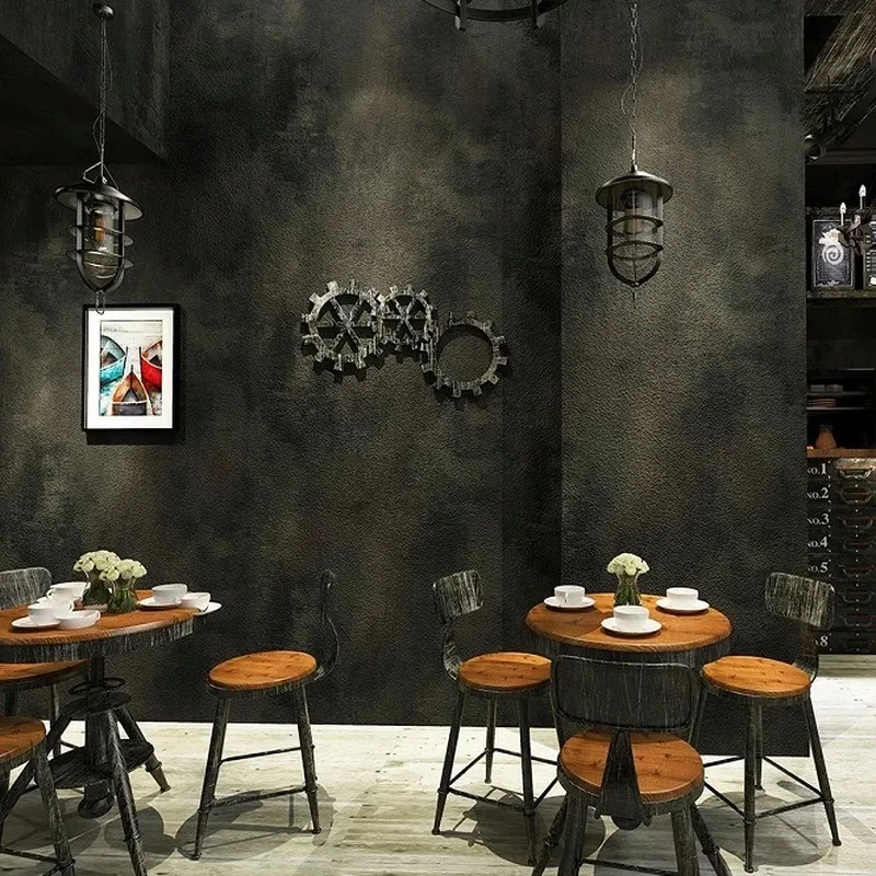 

10M Black PVC Concrete Wall Effect Wallpaper Home Decor Retro Plain Texture Non Self-adhesive Wall Paper