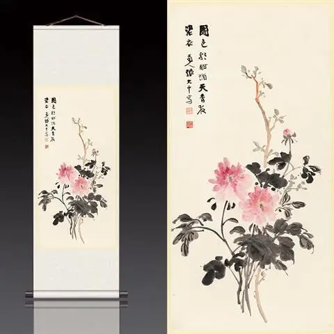 

Chinese Style Flower Silk Scroll Wall Paintings Art Living Room Home Office Vintage Decoration Hanging Decoracion Para Sala