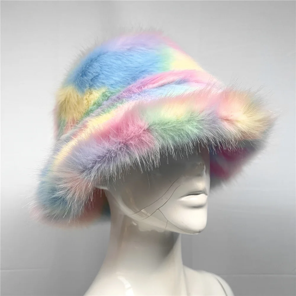 Neuer Kunstfell-Hut für Damen, Eleganter Herbst- und Winter-Fischerhut, Koreanischer Hochwertiger Warmer Damen-Bucket-Hat, Plüsch-Bucket-Cap – Detail 8