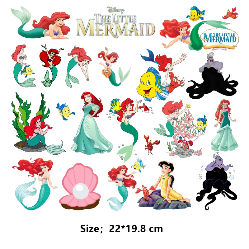 Disney THE LITTLE MERMAID children patch Ariel Princess thermal stickers for clothes ironing applications Heat Transfer Stickers