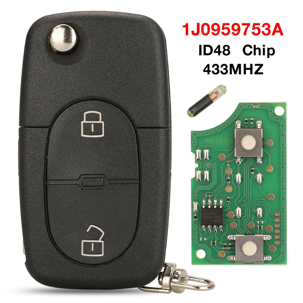 

jingyuqin Remote Control 1J0959753A ID48 Chip Key 2BTN Smart Transmitter 433Mhz For VW Volkswagen Passat Golf MK4 1J0 959 753 A