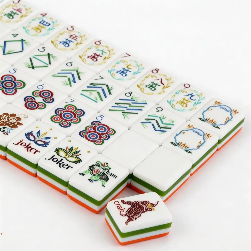 Customized 4-Layer American Mahjong Cards 160 Acrylic Tiles Mahjong Set with Print Vintage Pattern for Family Party Game Sce94330916f84a59bb6c4cb49385f356E
