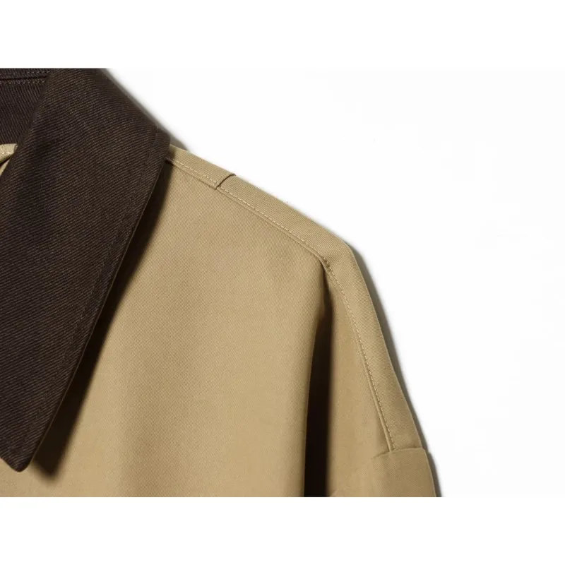 Women's Short Trench Coat with Contrast Collar New Spring Turn Down Collar Long Sleeve Button Women Coats Chic Female Jackets - 4