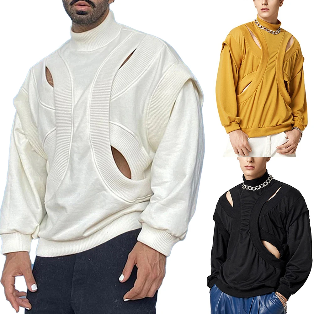 

Autumn New Mens T-shirt Comfortable Muscle Long Sleeve Casual Clothing Breathable Top Shirt Male Hollow Out Cool Streetwear