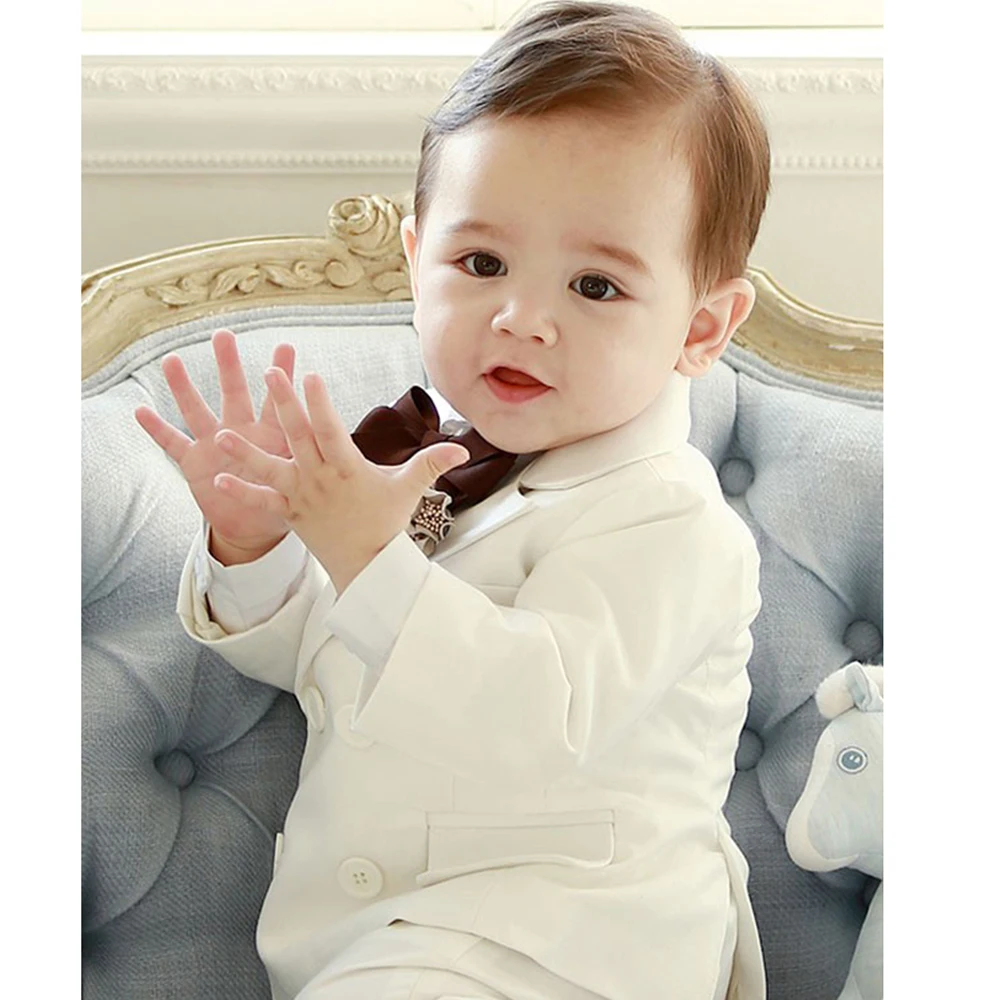 Kids Boys White Blazer Suspenders Pants 3PCS Set Children Baptism Wedding Suit Baby Boy Elegant Dress Party Costume Boys Suits