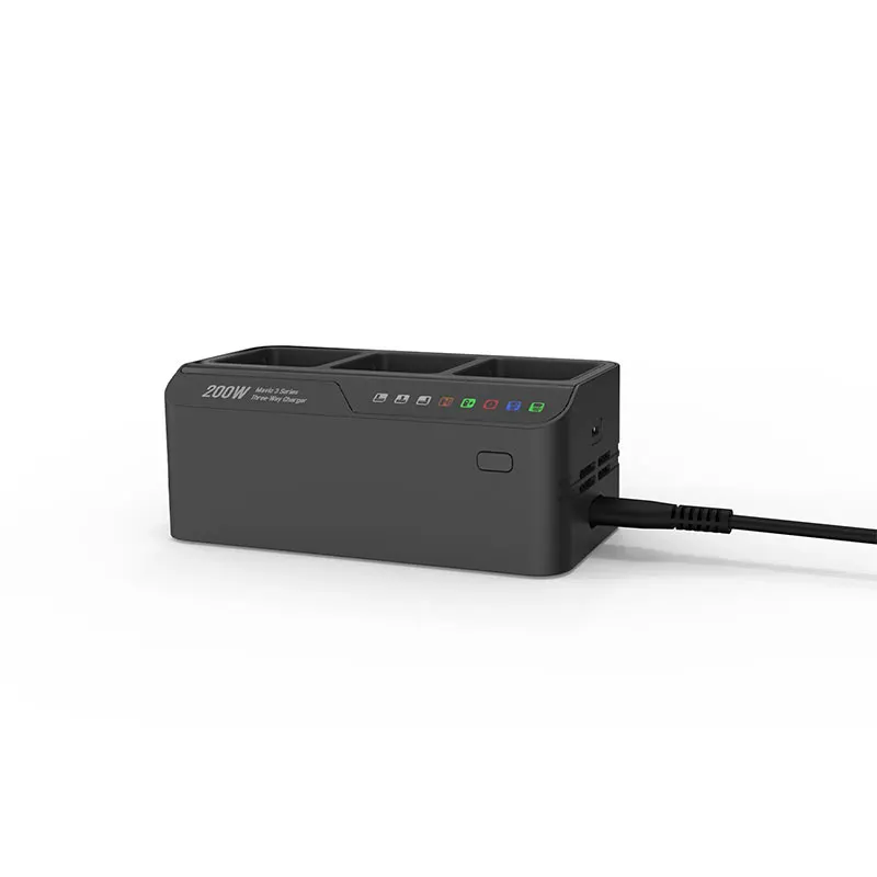 Lot de 3 batteries Mavic 3 avec chargeur rapide 200W, vue d'ensemble.