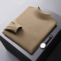 Autumn and Winter solid color sweater men's elastic comfortable warm cold-resistant top fashion casual half turtleneck sweater 1