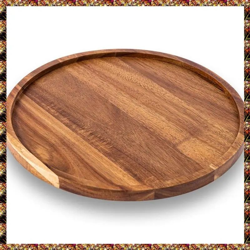 BTCL Round Wood Tray,Wooden Serving Tray,Serving Platter,Appetizer Charcuterie Board,Tray Organizer For Kitchen/Countertop 4