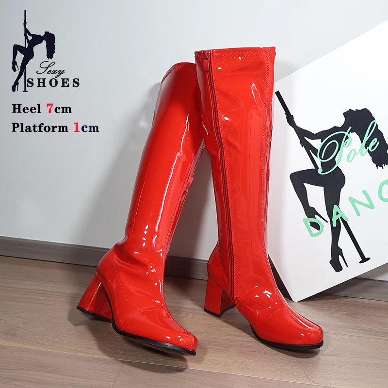 Shldybc Women's Winter Elegant Low Block Heel Boots Ladies Wide Calf Knee High Boots Black/White
