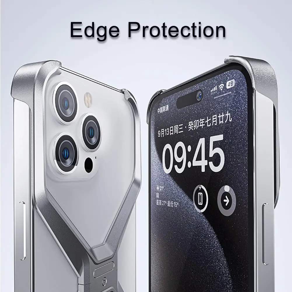 Aluminum Alloy X Type Removable Heat Dissipation Armor Shockproof Cover For IPhone 15 14 Pro Max Removable Rimless Phone Case