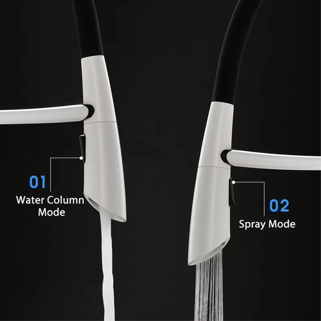 ก๊อกน้ําห้องครัวทองเหลืองสีดําหรูหราทันสมัยการออกแบบดูดแม่เหล็กแบบดึงออกด้ามเดียวน้ําร้อนและน้ําเย็น 2 ฟังก์ชั่นอ่างล้างจานผสม 6