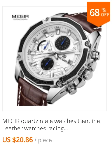 MEGIR quartz male watches Genuine Leather watches racing men Students game Run Chronograph Watch male glow hands for Man 2015G