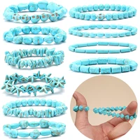 Turquoises Bracelets for Women Men Reiki Nature Stone Cube Cylinder Irregular Resilient Bracelet Healing Jewelry