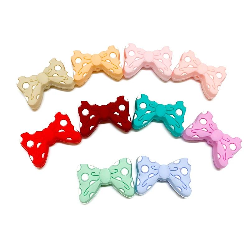 10pcs תינוק סיליקון חרוזים חדש עניבת פרפר חרוזים BowKnot חרוזים Teether תינוק צעצוע DIY מוצץ שרשרת שרשרת אביזרים