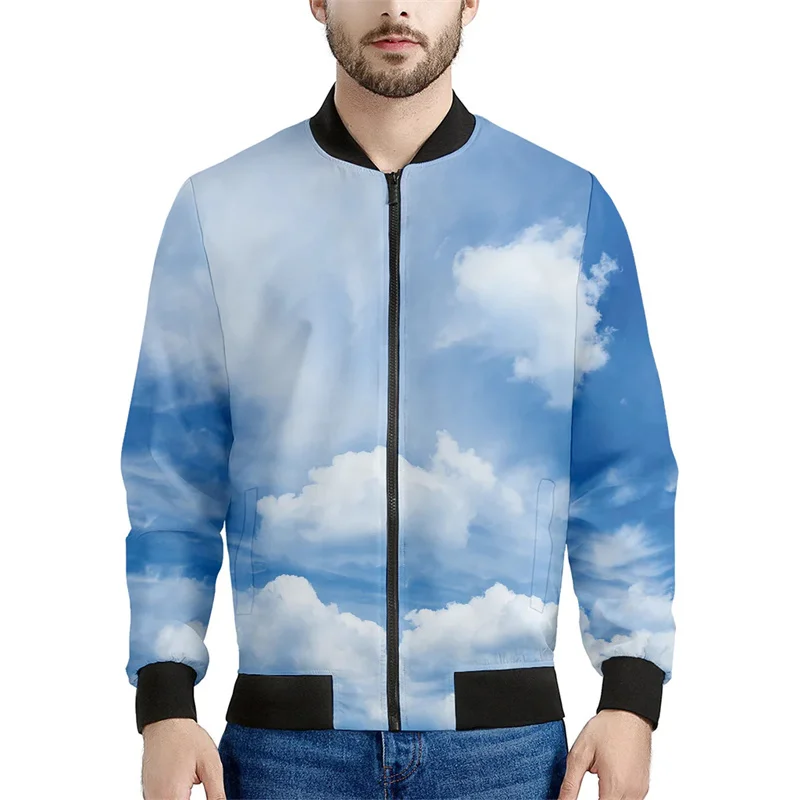 thumbnail image 1 of Chaqueta con cremallera con estampado de nubes blancas de dibujos animados para hombre, sudaderas casuales de manga larga con estampado 3D de cielo, chaquetas para niños, abrigos, blusas de calle, 1 of 4