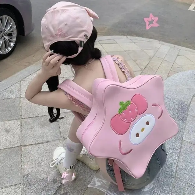 Cartoon Children Kawaii Cute Star Backpacks Women Pu Leather Y2k 