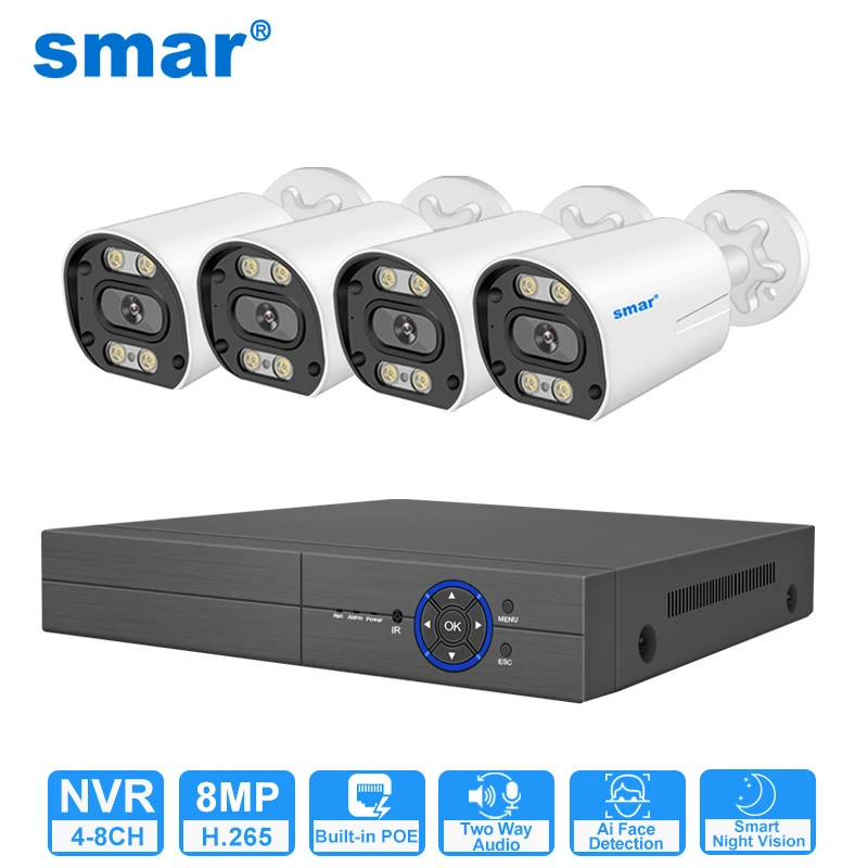 Smart Move Camera Module Smar 8MP POE Camera 8CH NVR Kit 4K HD AI Face Detection Outdoor ...