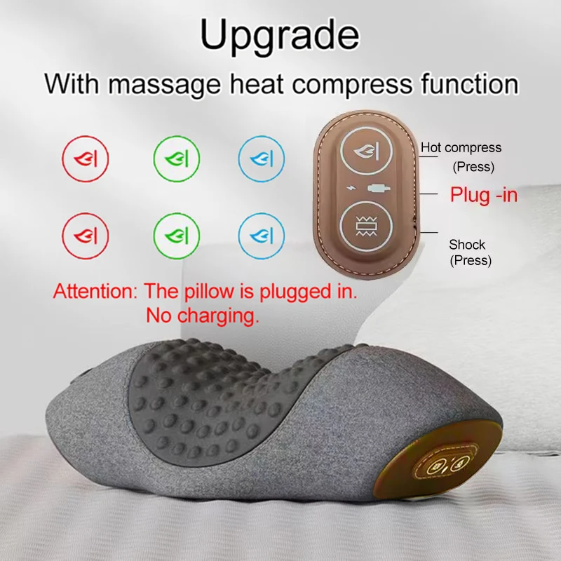 Electric Neck Massage Pillow Heating Vibration Neck Massager Back Cervical Traction Relax Sleeping Memory Foam Spine Support