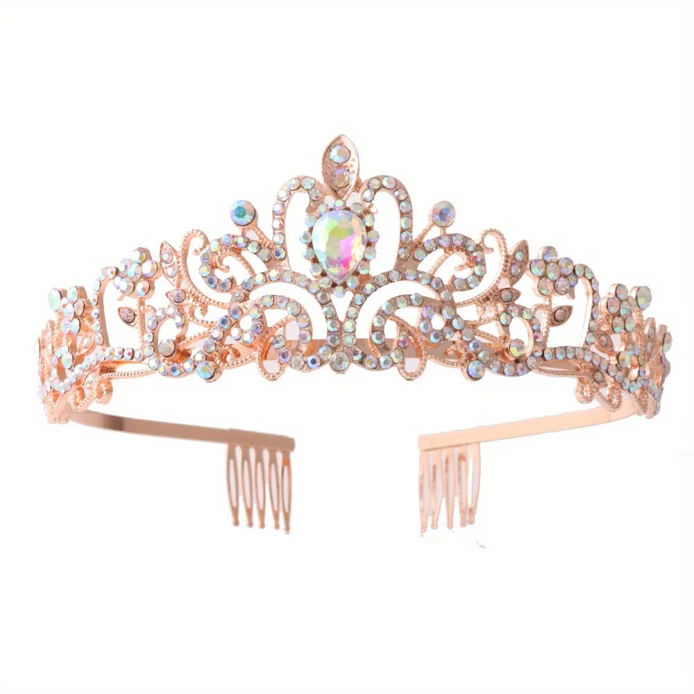 Hochzeit Haar Tiara Kristall Braut Tiara Krone mit Kamm Strass Abschluss ball Diadem Diademe und Kronen Braut Hochzeit Haarschmuck – Detail 9